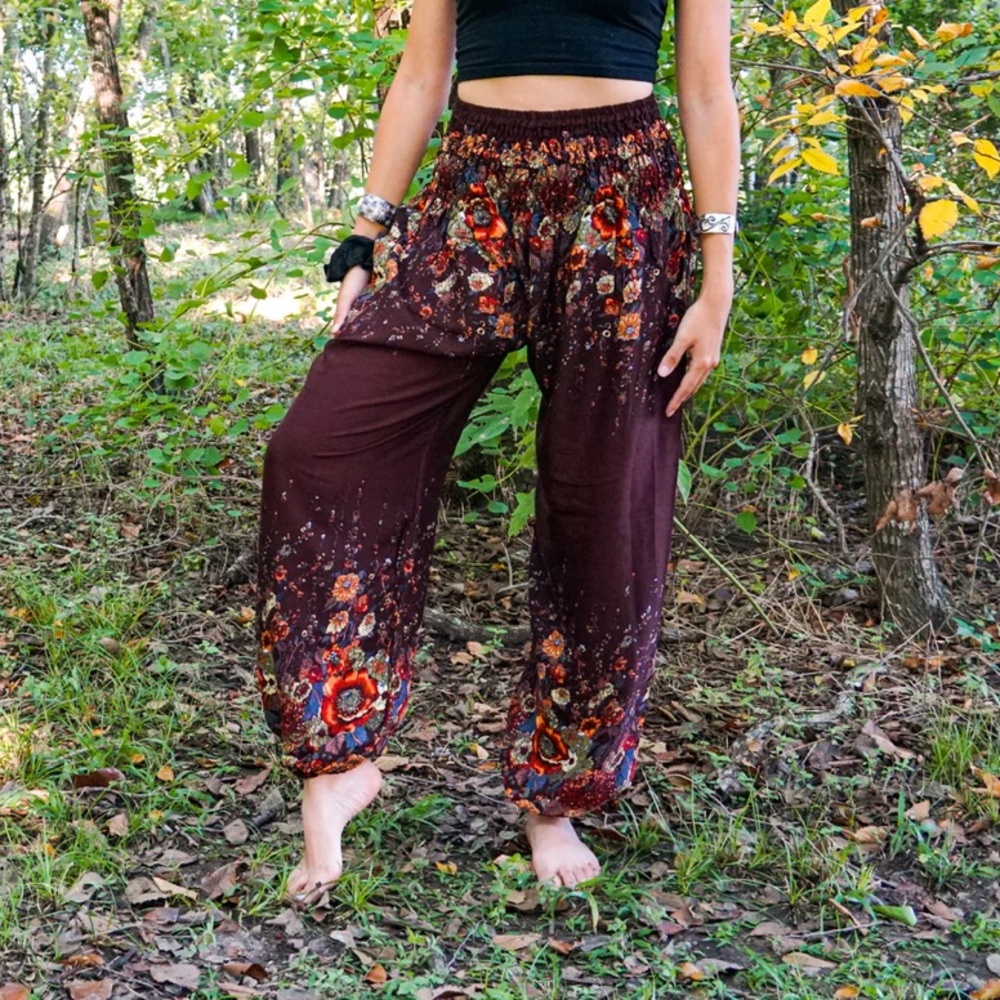 Boho Brown Floral Harem Pants One Size Fits Like Small/ Medium